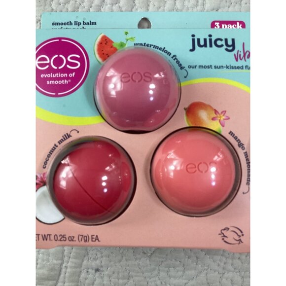 Eos Juicy Vibes Smooth Lip Balm 3-Pack*Coconut*Watermelon*Mango*0.25 Oz Each*NIP - Picture 1 of 3